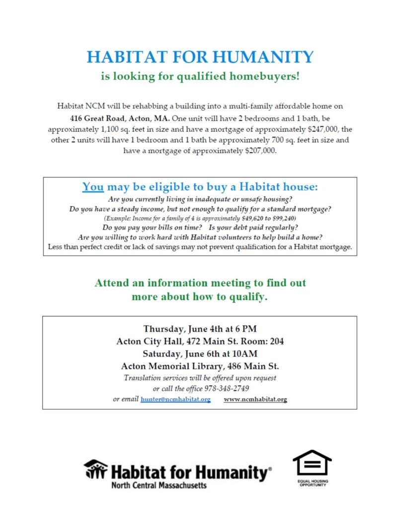 Homeowner Info Meeting Flyer for Acton Build in English